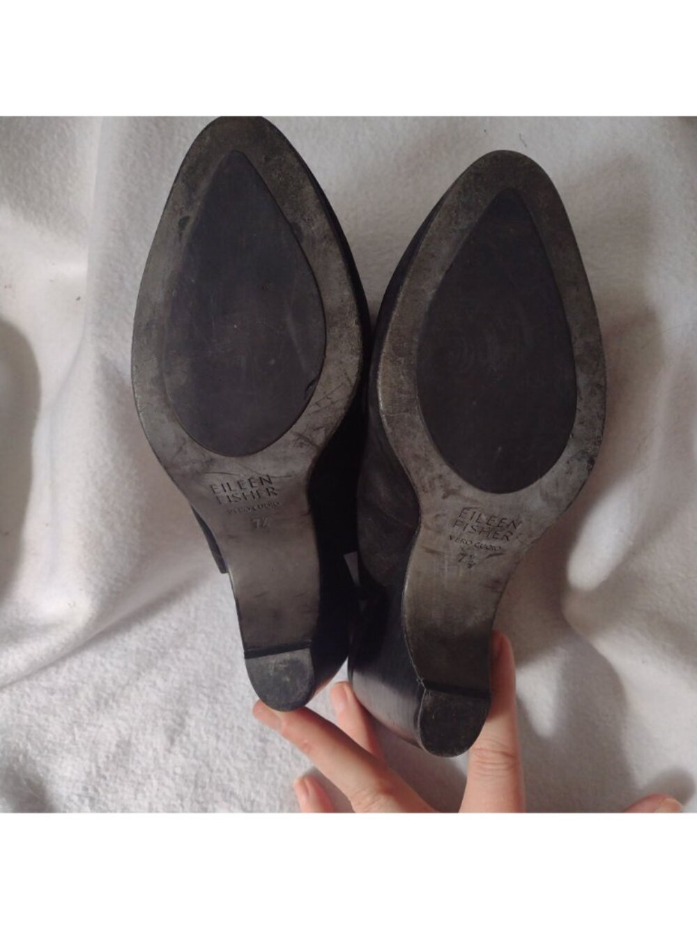 Eileen Fisher Milla Black Leather Slingback Heels 7.5 Nubuck Heels - Picture 8 of 9
